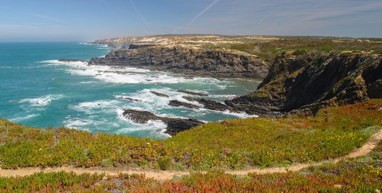 Luís Guerreiro: Vista da Costa do Cavaleiro no Cabo do Sardão com trilho